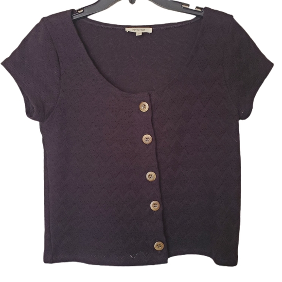Madewell Knit Pointelle Button-Front Scoop Tee - Picture 4 of 5